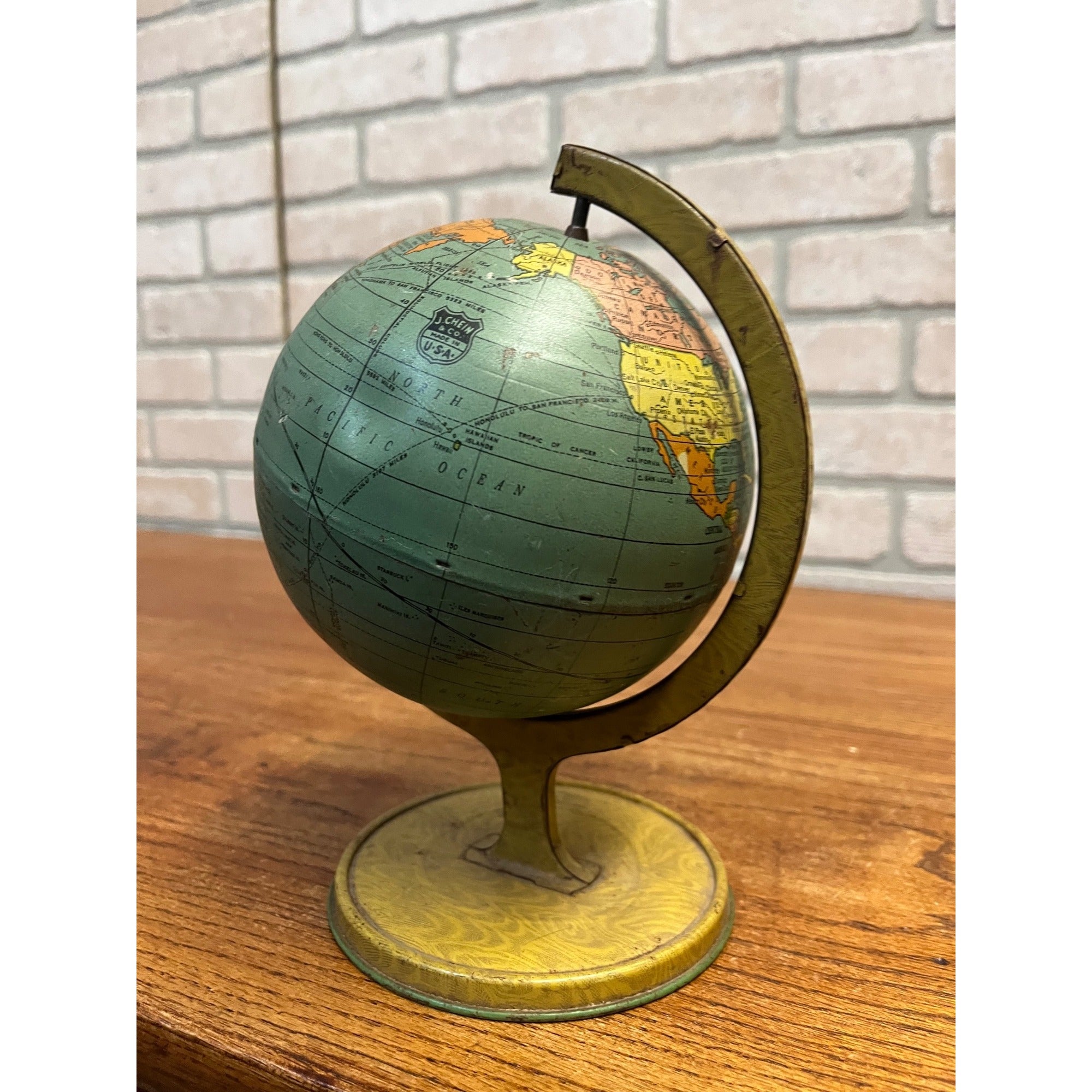 Vintage Tin Litho J. Chein & Co. World Globe Rotating Base 1920's-1930's