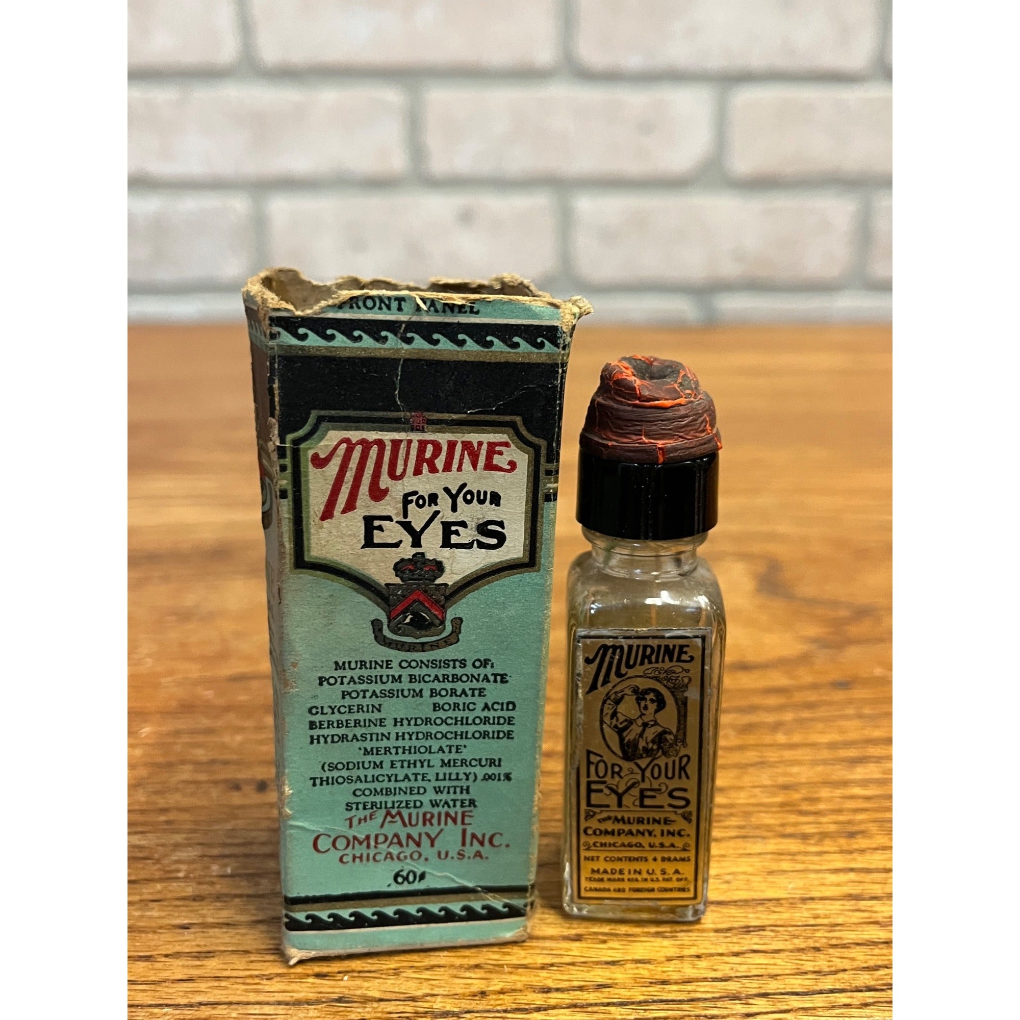 Vintage Murine For Your Eyes Eye Wash Bottle & Box Chicago Medical Advertising