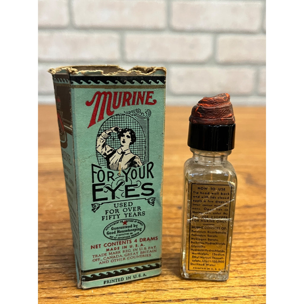 Vintage Murine For Your Eyes Eye Wash Bottle & Box Chicago Medical Advertising