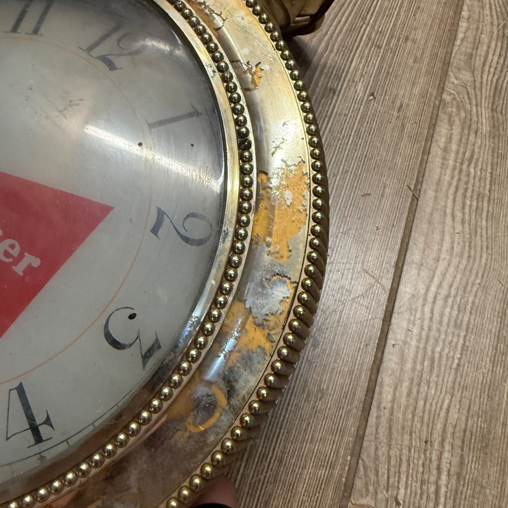 VTG Double Sided 1950s Budweiser Pocket Watch Clock Lighted Parrot Bird Bar Sign As-Is