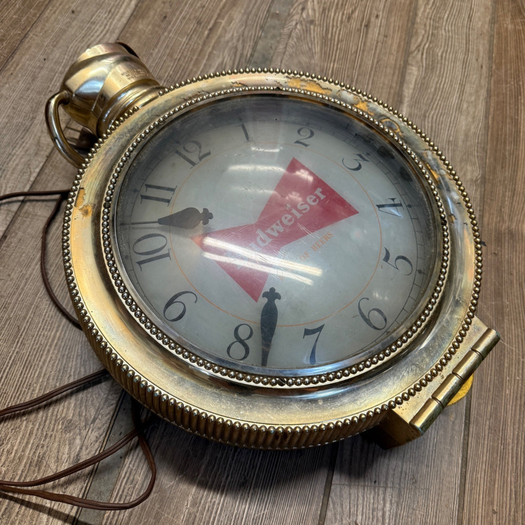 VTG Double Sided 1950s Budweiser Pocket Watch Clock Lighted Parrot Bird Bar Sign As-Is