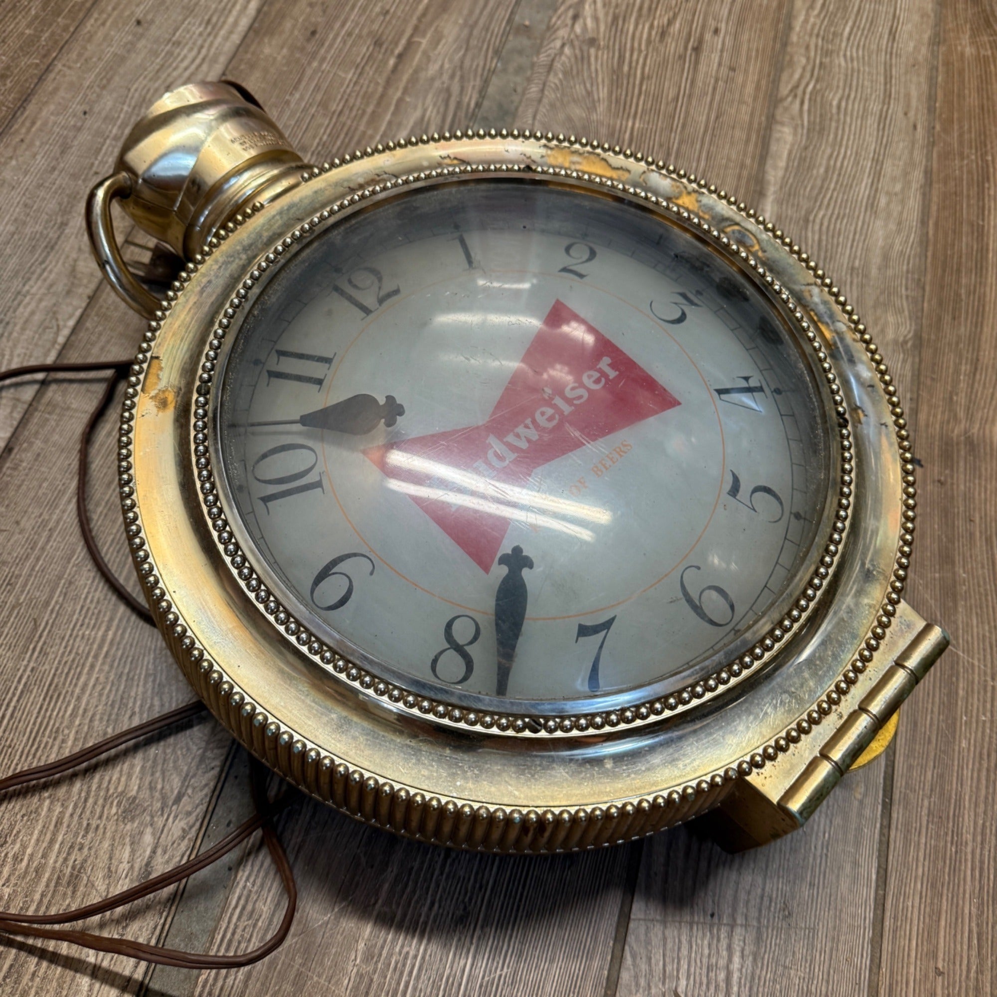 VTG Double Sided 1950s Budweiser Pocket Watch Clock Lighted Parrot Bird Bar Sign As-Is