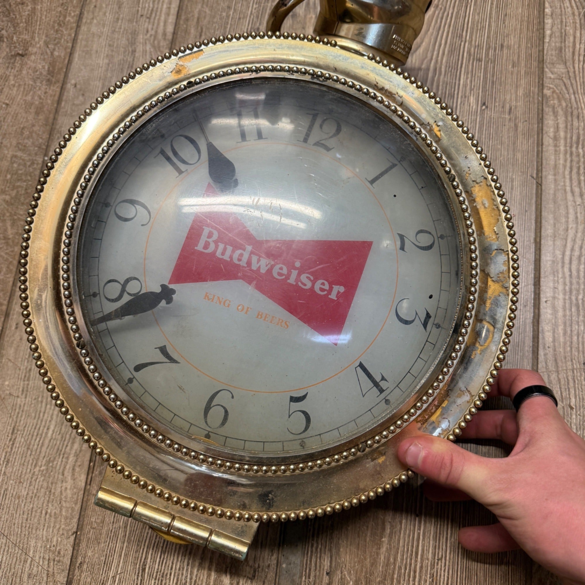 VTG Double Sided 1950s Budweiser Pocket Watch Clock Lighted Parrot Bird Bar Sign As-Is
