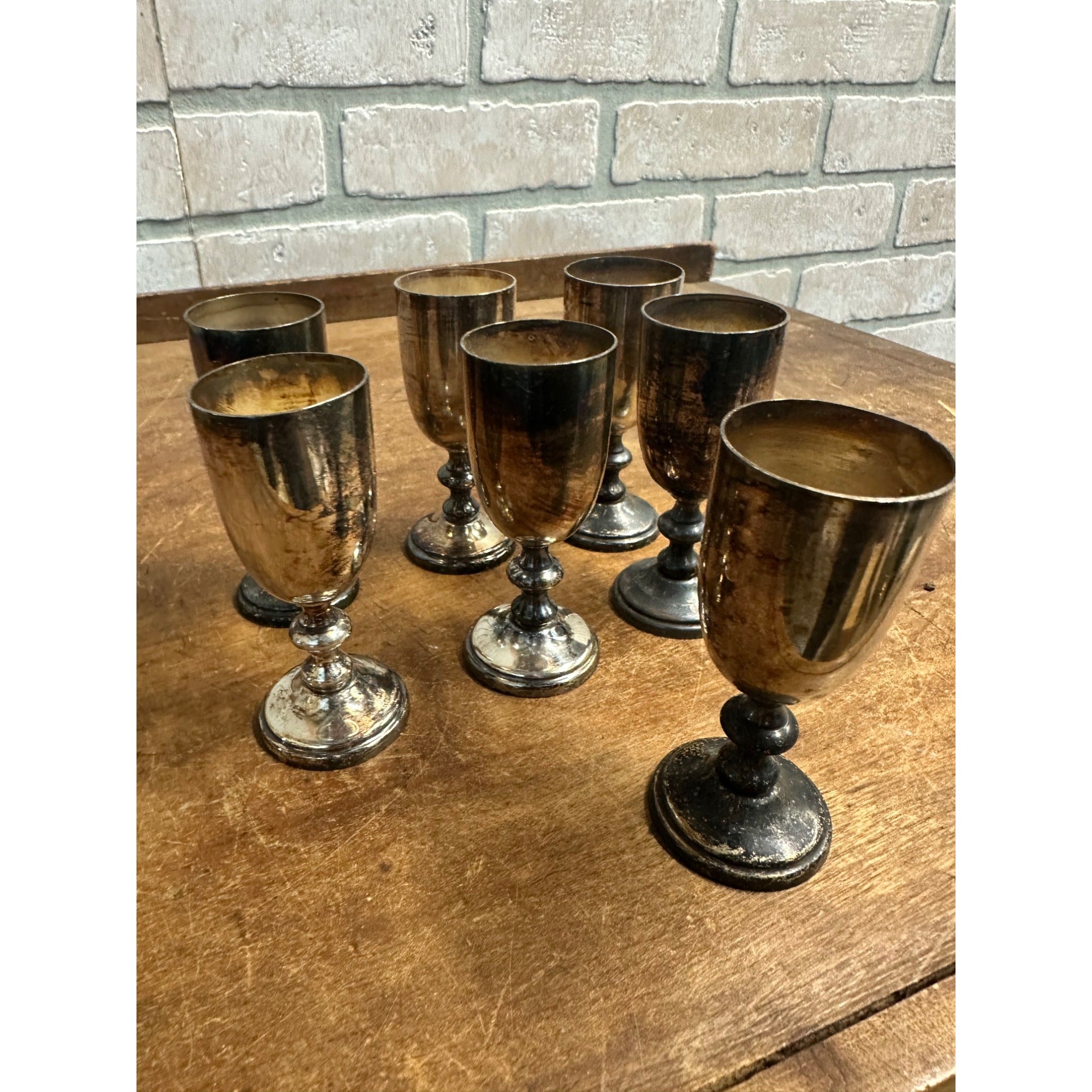 SET 7 VINTAGE ROGERS SILVER CO NO.1410 SILVERPLATE SHERRY CORDIALS PLATE GOBLETS