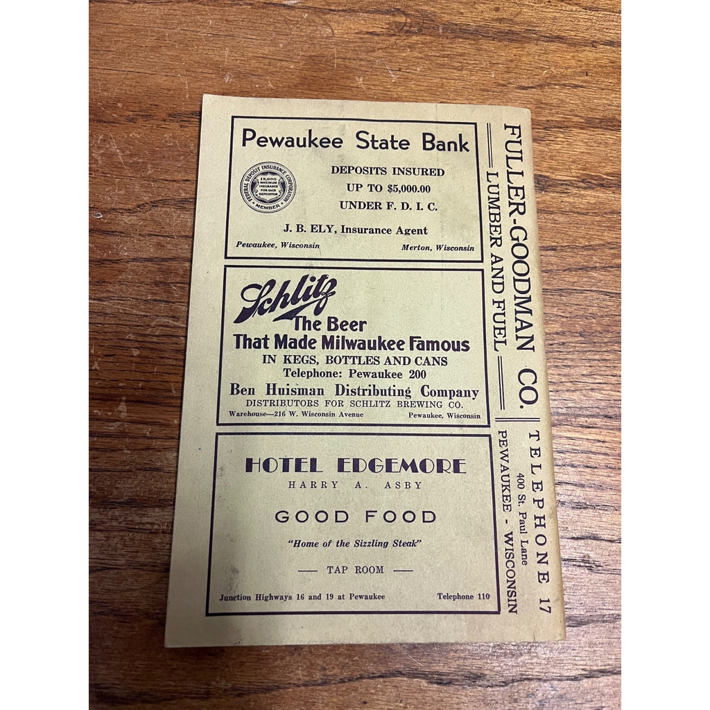 Vintage 1936 Jansens Directory of Pewaukee Wisconsin Business Guide Ads Wis WI