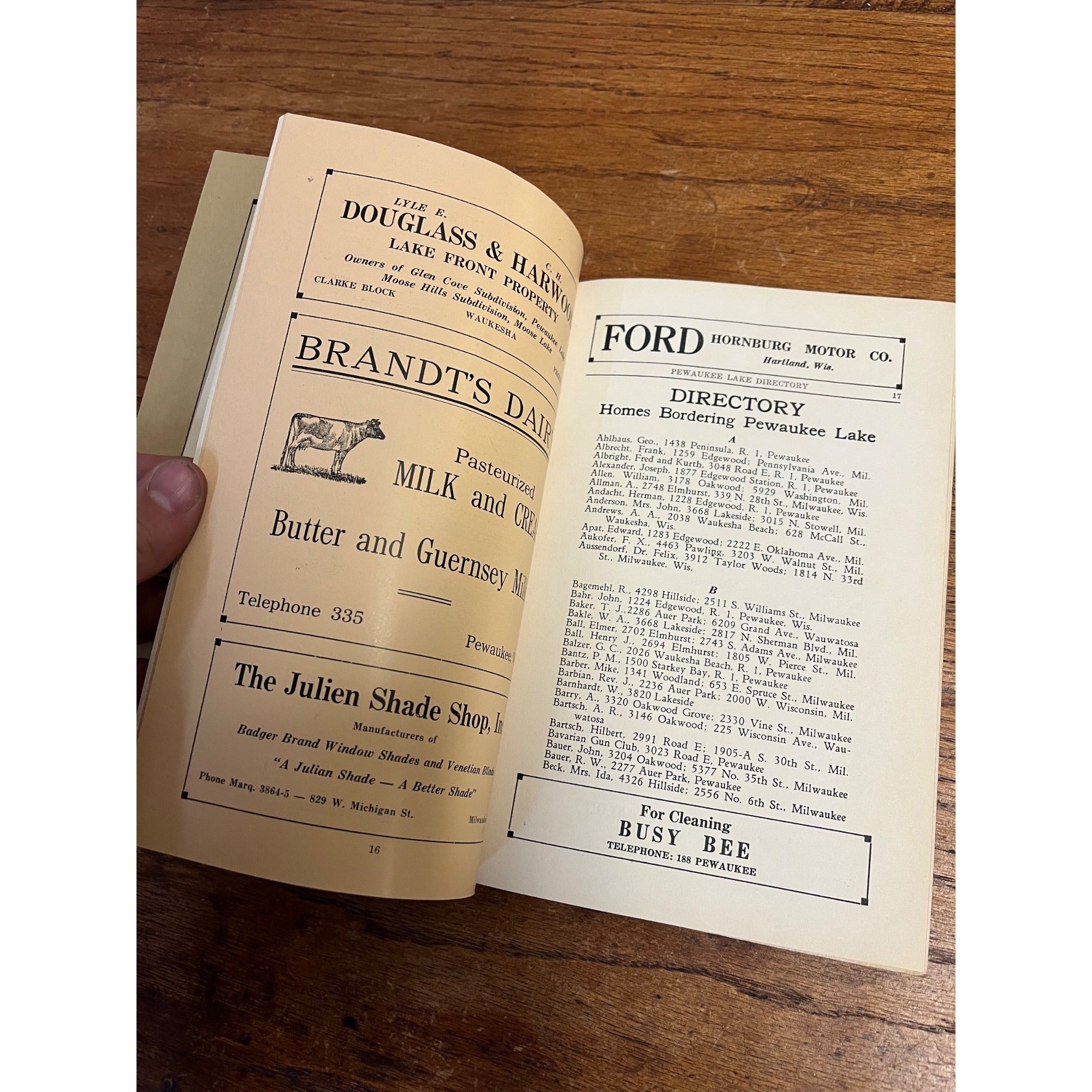 Vintage 1936 Jansens Directory of Pewaukee Wisconsin Business Guide Ads Wis WI