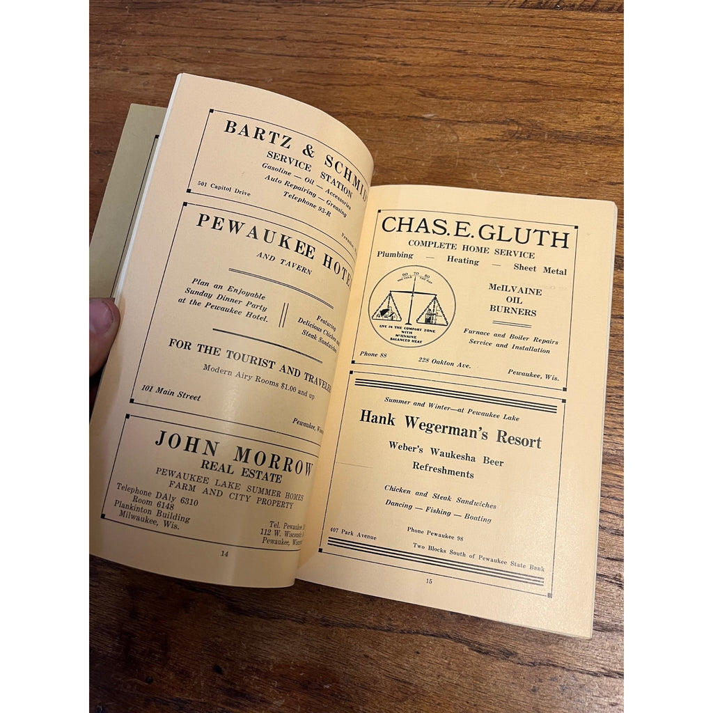 Vintage 1936 Jansens Directory of Pewaukee Wisconsin Business Guide Ads Wis WI
