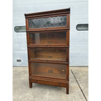 Vintage Wooden Barrister Bookcase Globe Wernicke Co. 4-Stack Leaded Glass Detailing