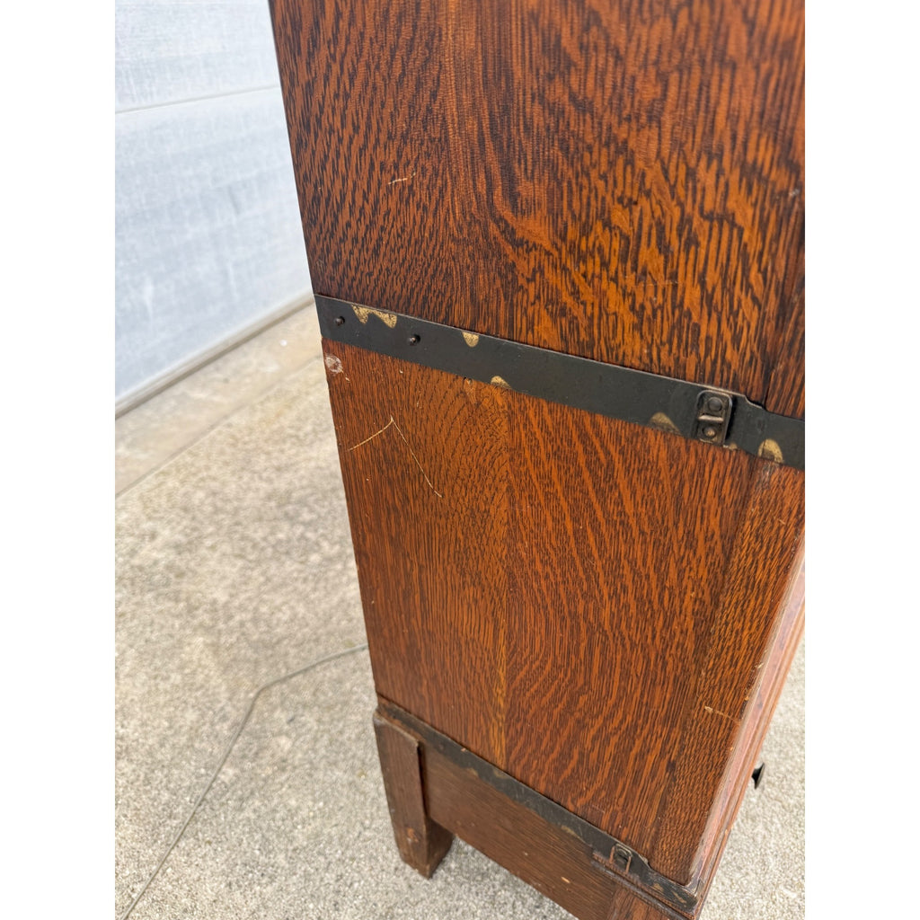 Vintage Wooden Barrister Bookcase Globe Wernicke Co. 4-Stack Leaded Glass Detailing