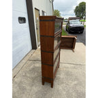 Vintage Wooden Barrister Bookcase Globe Wernicke Co. 4-Stack Leaded Glass Detailing