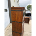 Vintage Wooden Barrister Bookcase Globe Wernicke Co. 4-Stack Leaded Glass Detailing
