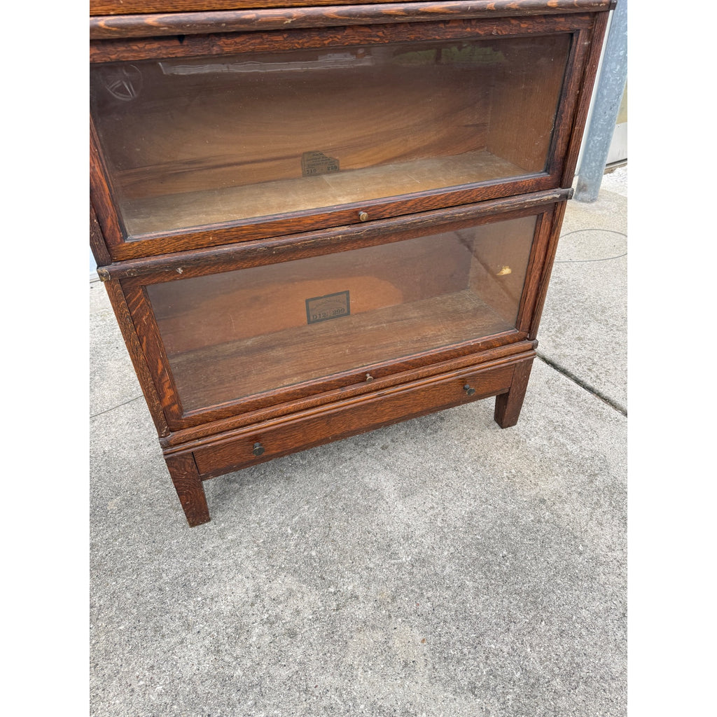 Vintage Wooden Barrister Bookcase Globe Wernicke Co. 4-Stack Leaded Glass Detailing