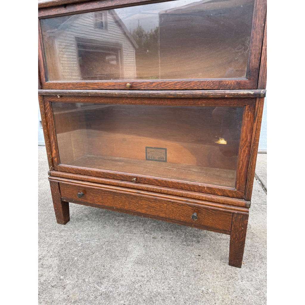 Vintage Wooden Barrister Bookcase Globe Wernicke Co. 4-Stack Leaded Glass Detailing