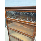 Vintage Wooden Barrister Bookcase Globe Wernicke Co. 4-Stack Leaded Glass Detailing