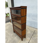 Vintage Wooden Barrister Bookcase Globe Wernicke Co. 4-Stack Leaded Glass Detailing
