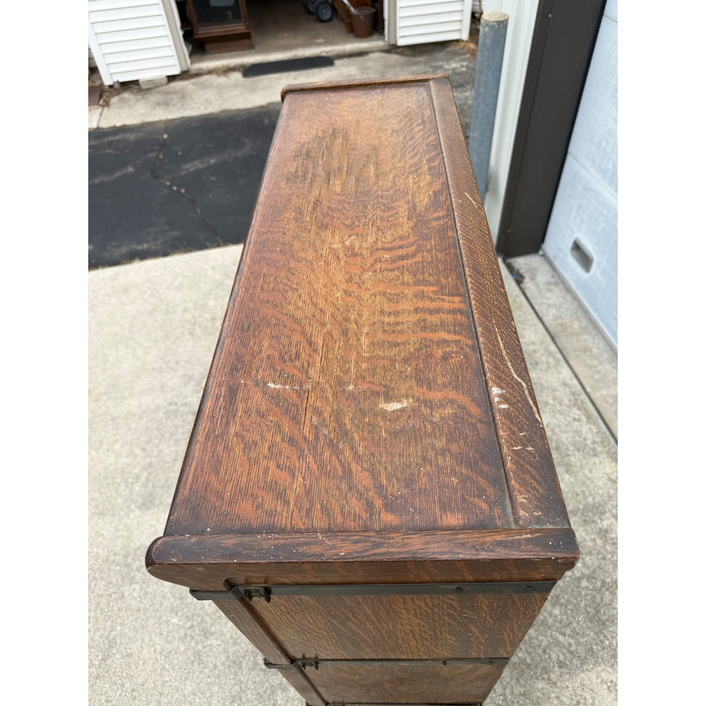 Vintage Wooden Barrister Bookcase Globe Wernicke Co. 4-Stack Leaded Glass Detailing