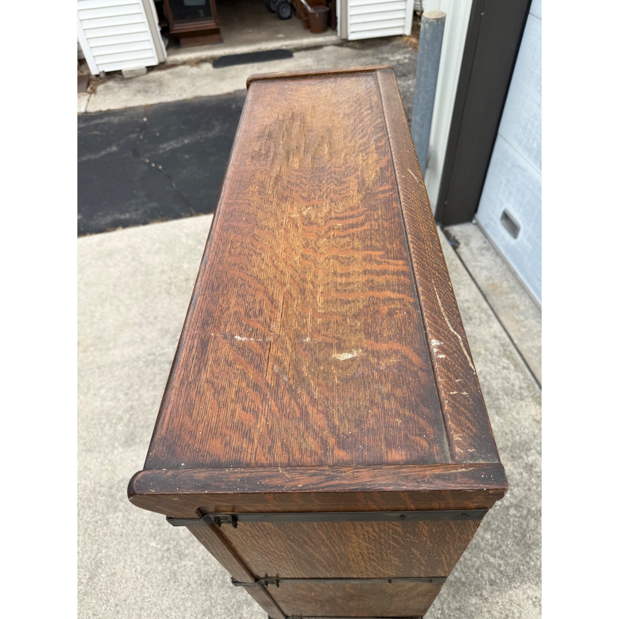 Vintage Wooden Barrister Bookcase Globe Wernicke Co. 4-Stack Leaded Glass Detailing