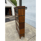 Vintage Wooden Barrister Bookcase Globe Wernicke Co. 4-Stack Leaded Glass Detailing