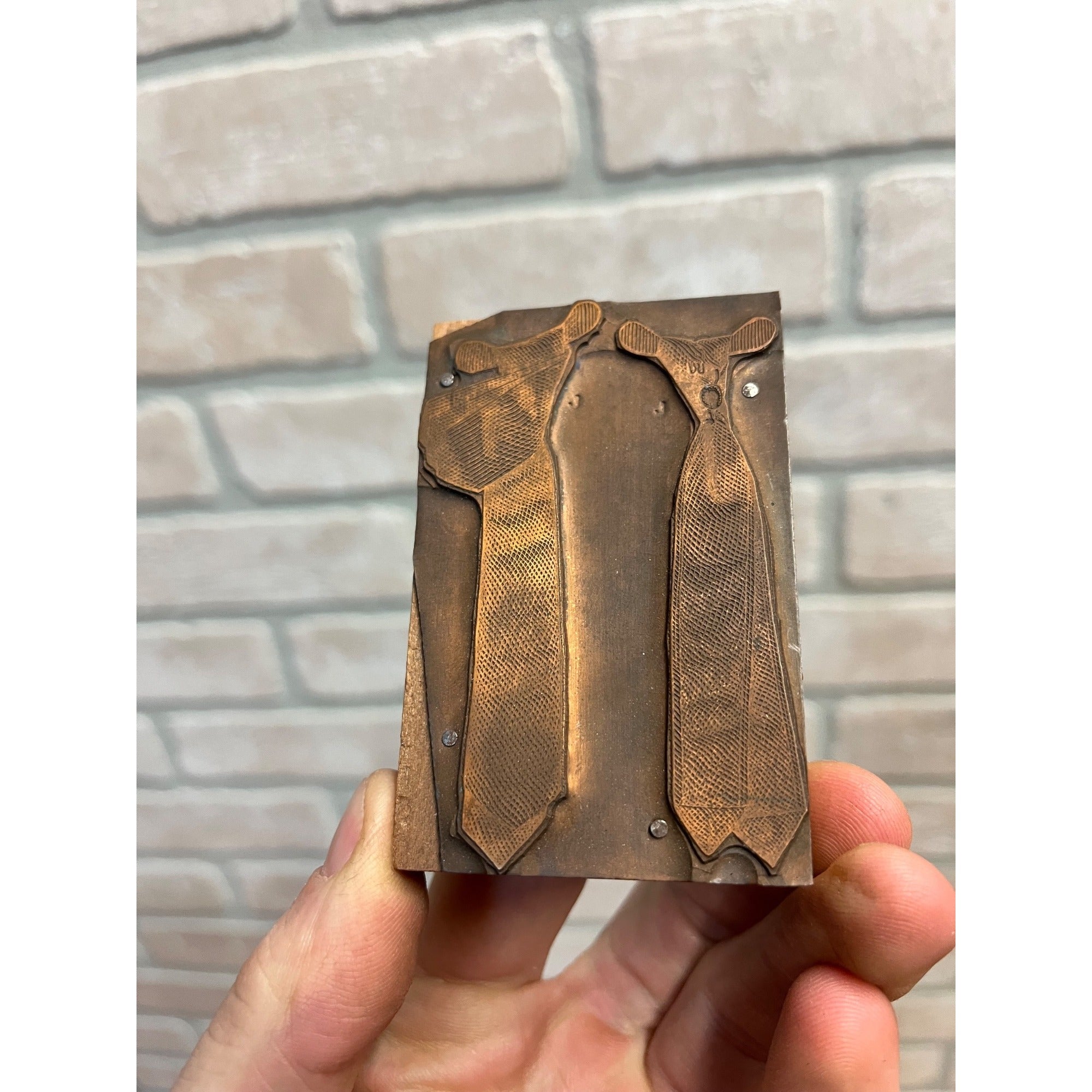Antique Men's Silk Ties Letterpress Printing Block Plate Haberdashery Clothes
