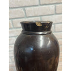 Antique 19th c. Primitive Brown Albany Glaze Stoneware Small 6.75” Mustard Jar