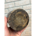 Antique 19th c. Primitive Brown Albany Glaze Stoneware Small 6.75” Mustard Jar