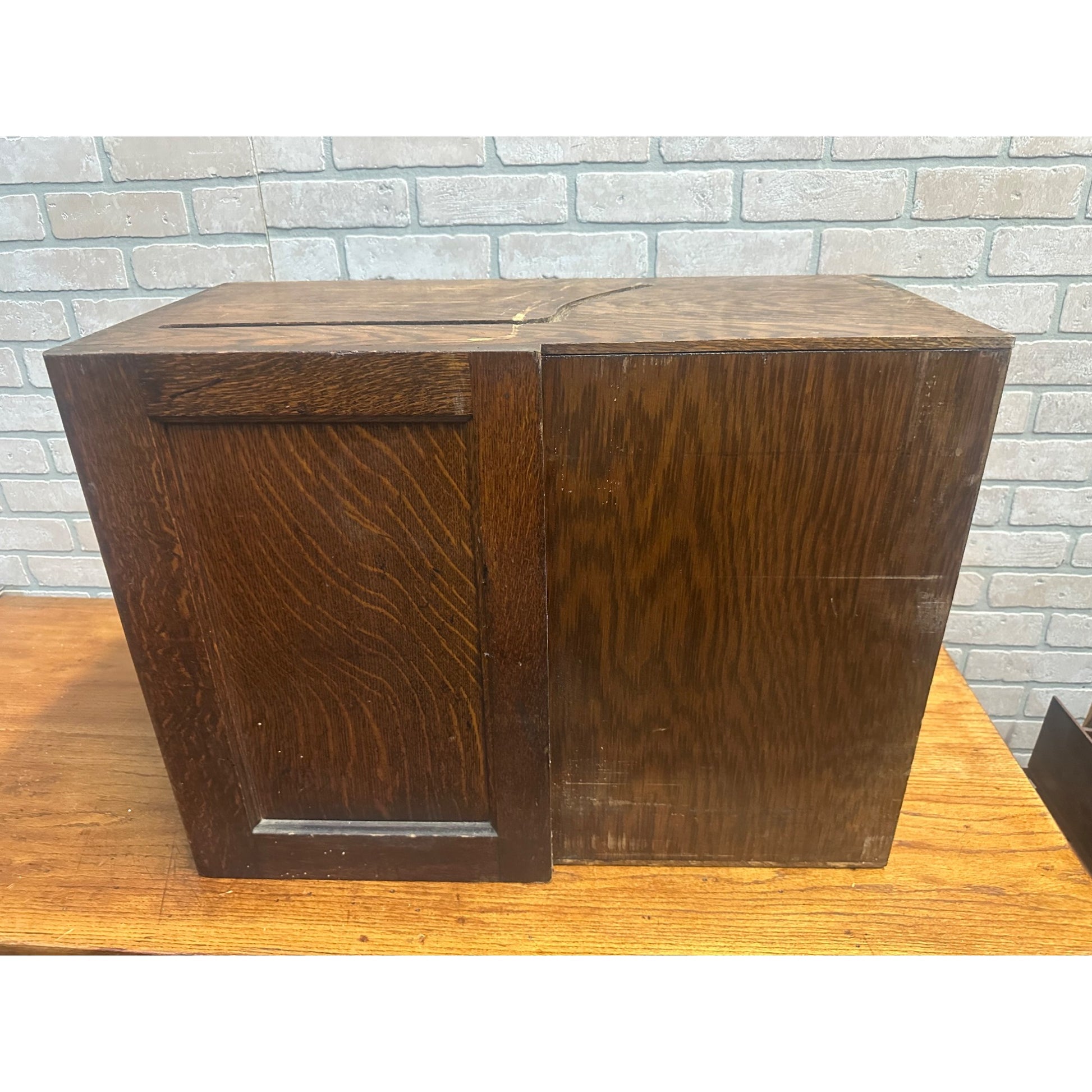 Vintage Early 1900s Tiger Oak Tabletop Desk Organizer 5-Drawer File Cabinet