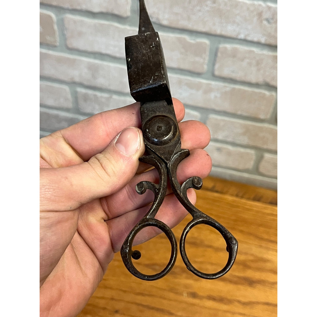 Antique Primitive 19th c. Wrought Iron Candle Snuffer Scissors Footed Farmhouse