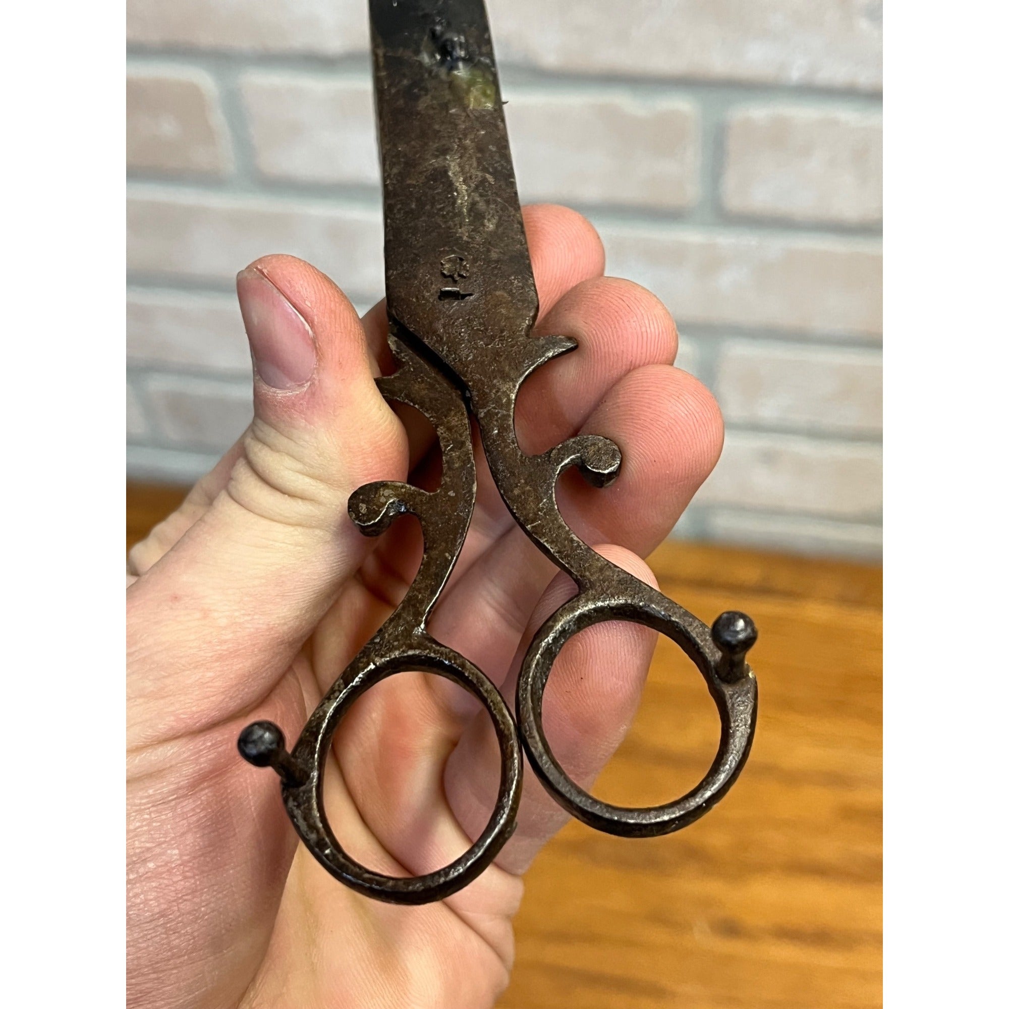 Antique Primitive 19th c. Wrought Iron Candle Snuffer Scissors Footed Farmhouse