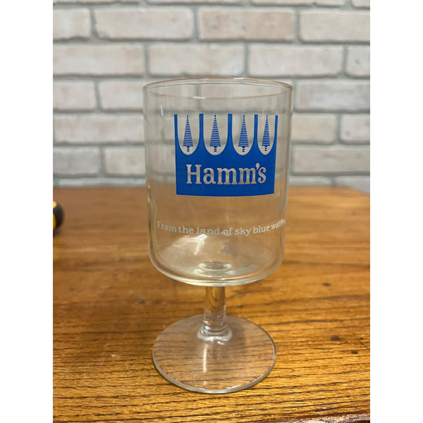 Vintage Hamm's Beer Stemmed Glass Blue Crown Logo 5-5/8" Barware