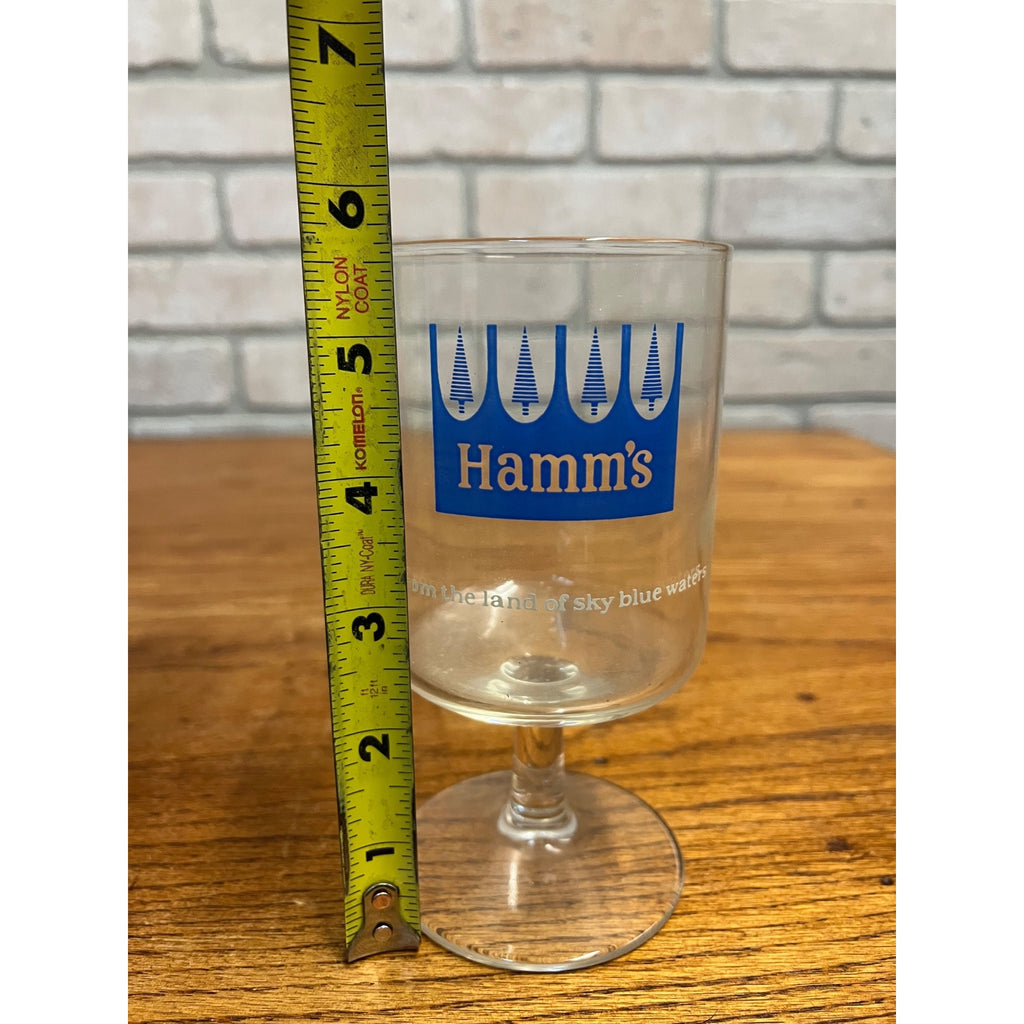 Vintage Hamm's Beer Stemmed Glass Blue Crown Logo 5-5/8" Barware