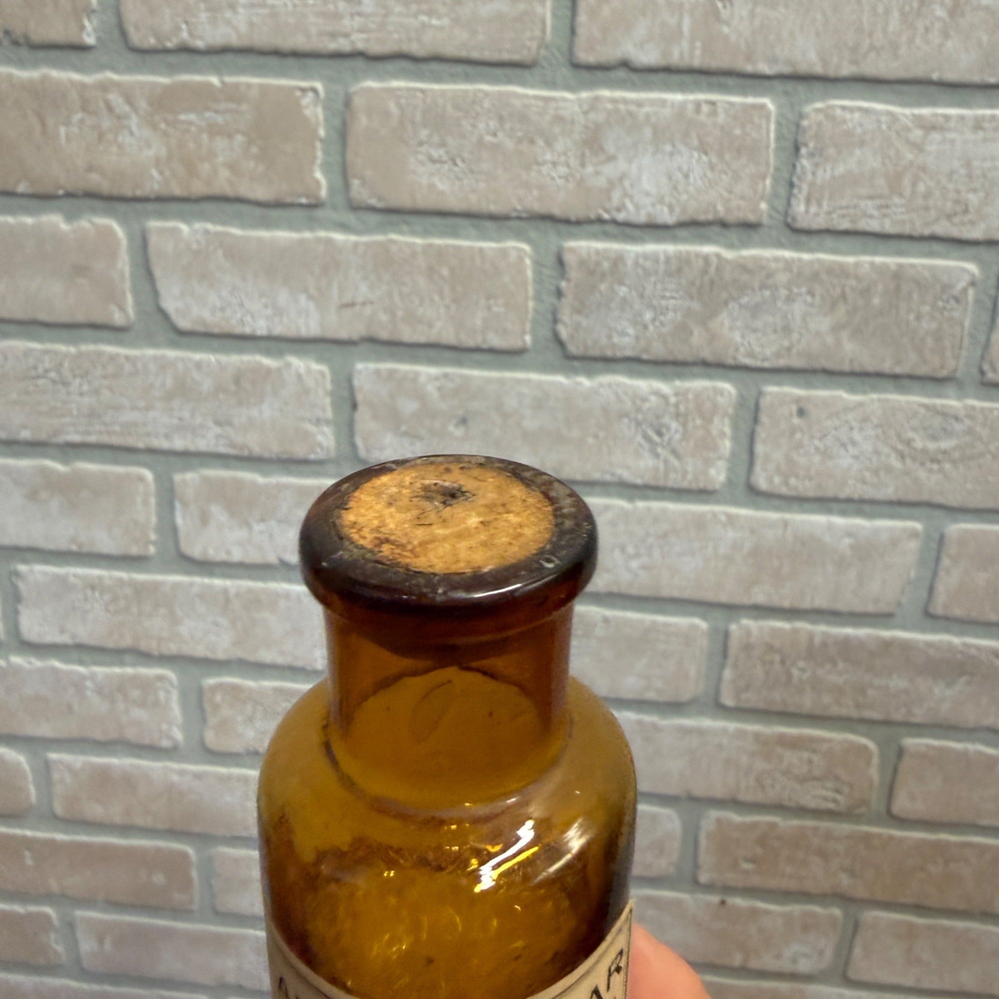 Vintage Amber Glass Bottle With Cork Stopper Cream of Tartar Star Drug Store Apothecary Pharmacy Galveston Texas