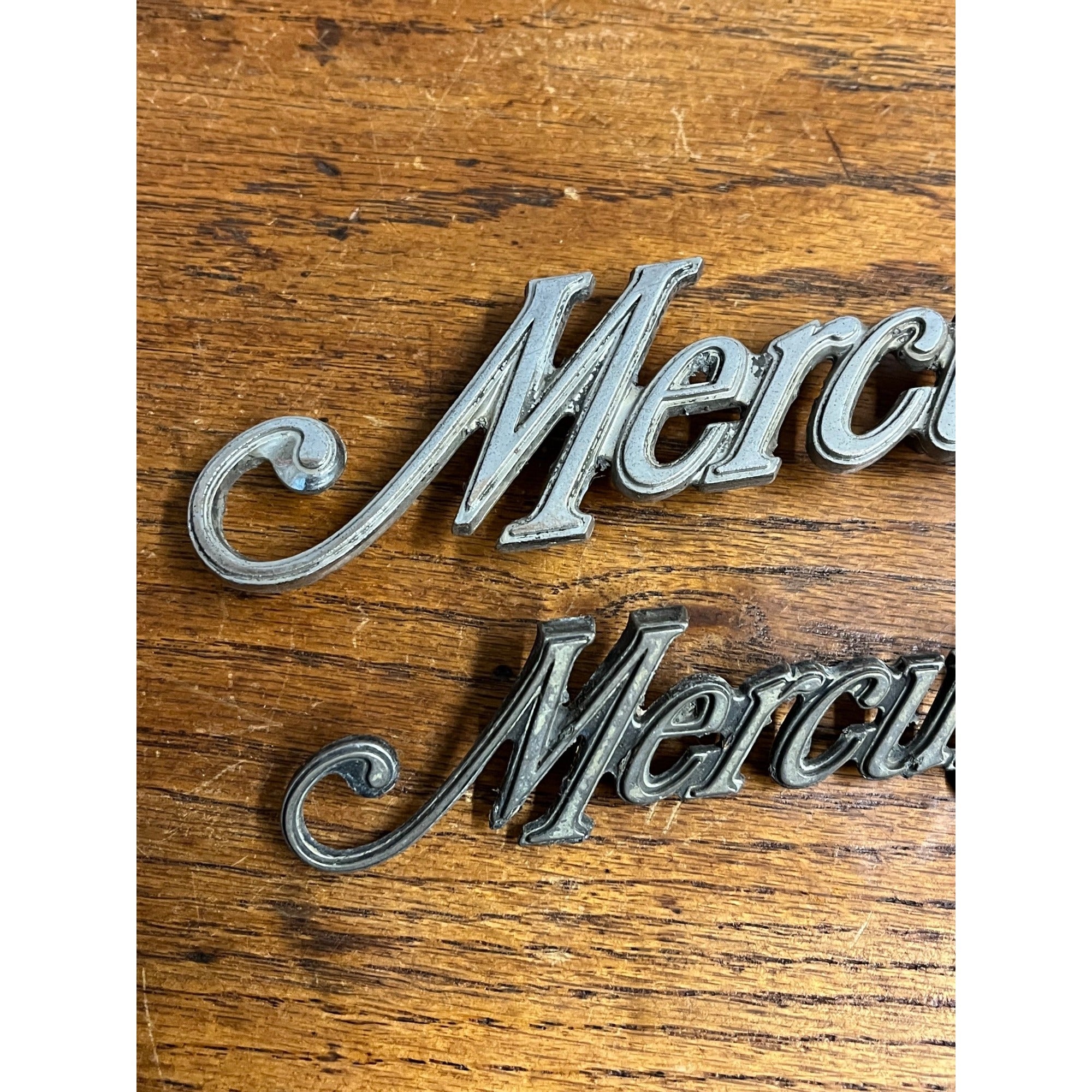 Vintage Mercury Car Auto Emblem Badges Script Lot (2) OEM Original Parts
