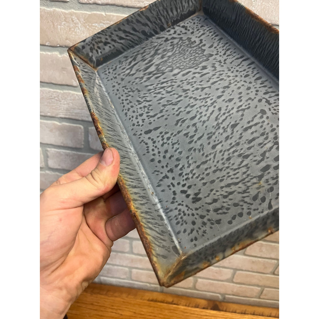 Antique Primitive Graniteware Enamelware Gray Baking Dish/ Shallow Pan/ Farmhouse/ Kitchen Decor, Grey