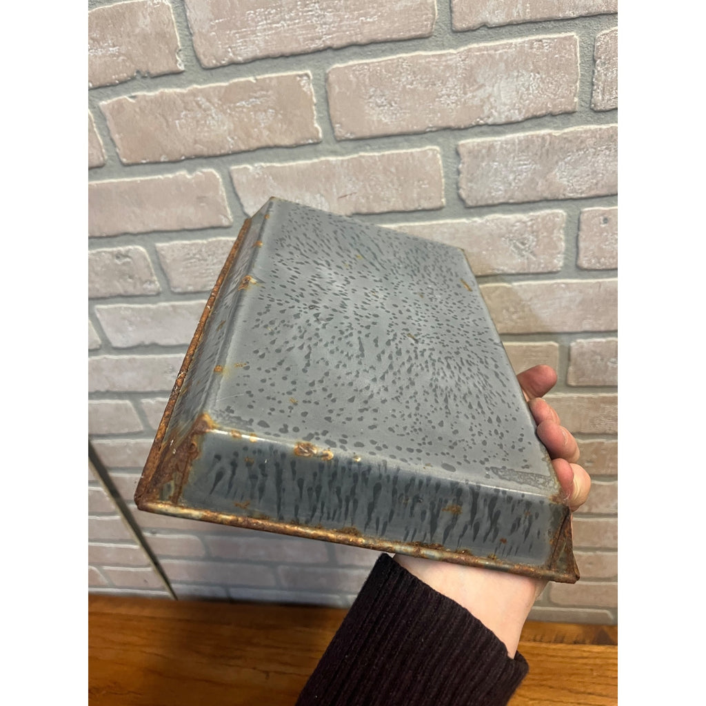 Antique Primitive Graniteware Enamelware Gray Baking Dish/ Shallow Pan/ Farmhouse/ Kitchen Decor, Grey