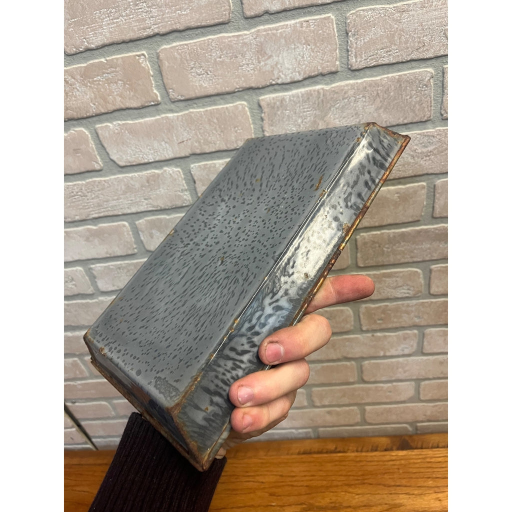Antique Primitive Graniteware Enamelware Gray Baking Dish/ Shallow Pan/ Farmhouse/ Kitchen Decor, Grey