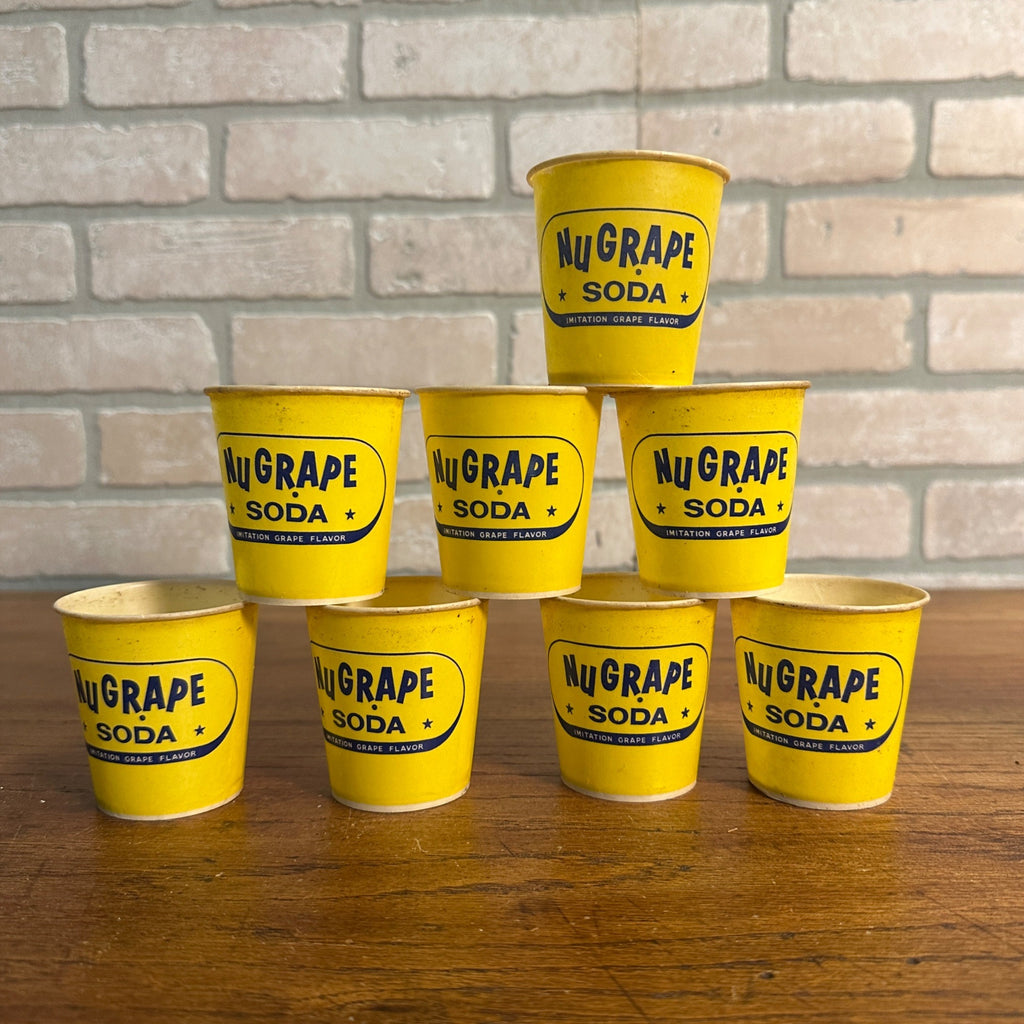 (8) Nu grape Nugrape Soda Yellow 4oz Paper Wax Promotional Sample Cups
