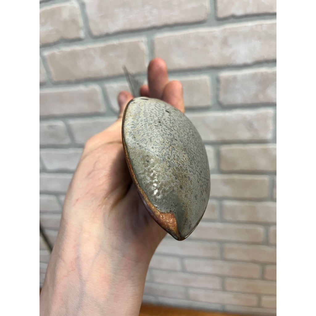 Antique Primitive Grey and White Spatter/Swirl Graniteware Solid Pot Spoon/ Farmhouse Decor, Gray
