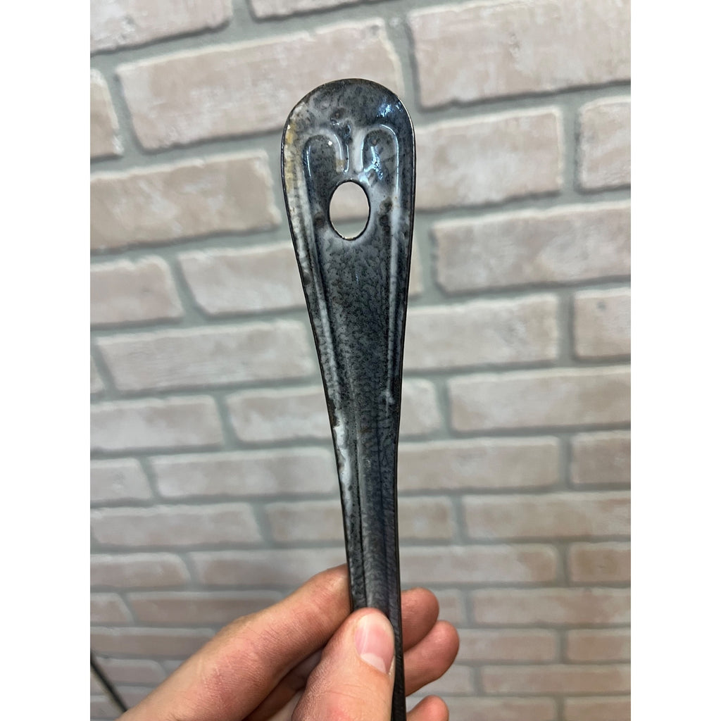 Antique Primitive Grey and White Spatter/Swirl Graniteware Solid Pot Spoon/ Farmhouse Decor, Gray