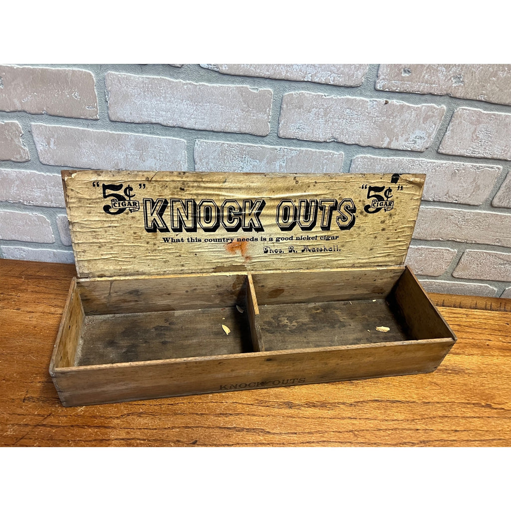 Vintage Knockouts 5-Cent Nickel Cigar Wooden Box 1920s Milwaukee Wis Kerns