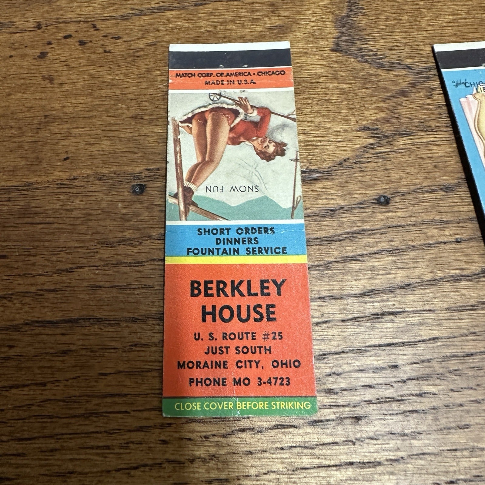 Vintage 1940s Pinup Girl Girlie Matchbook Cover Berkley House Moraine City Ohio