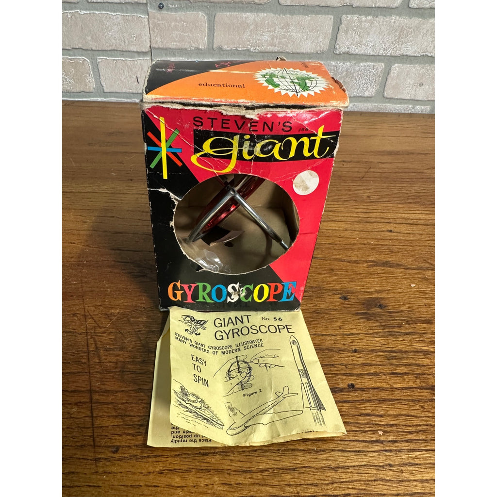 Vintage Stevens Giant Gyroscope Spinning Top Toy Red Silver 1963 + Box