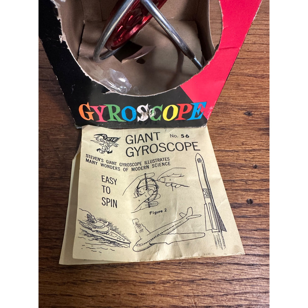 Vintage Stevens Giant Gyroscope Spinning Top Toy Red Silver 1963 + Box