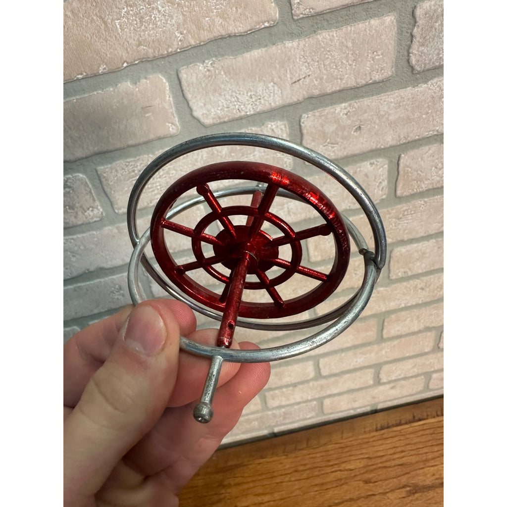 Vintage Stevens Giant Gyroscope Spinning Top Toy Red Silver 1963 + Box