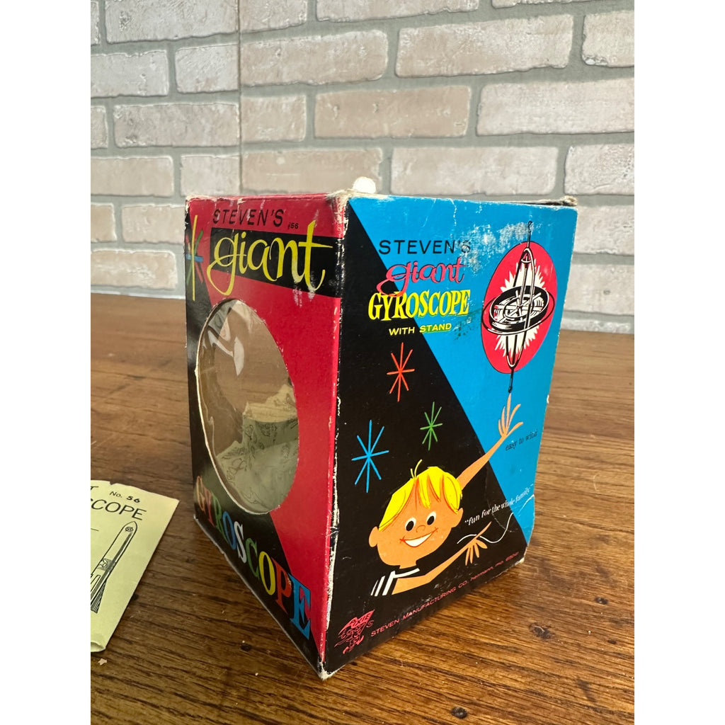 Vintage Stevens Giant Gyroscope Spinning Top Toy Red Silver 1963 + Box