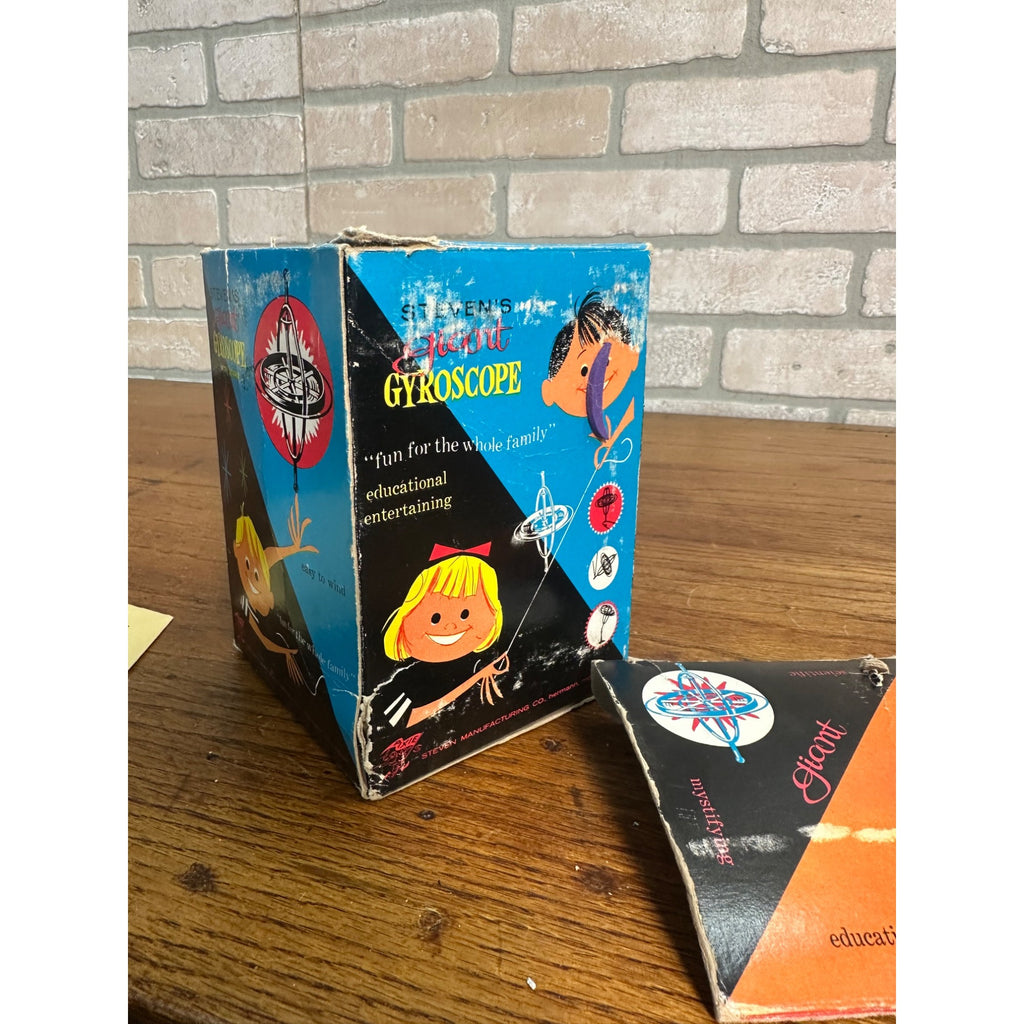 Vintage Stevens Giant Gyroscope Spinning Top Toy Red Silver 1963 + Box