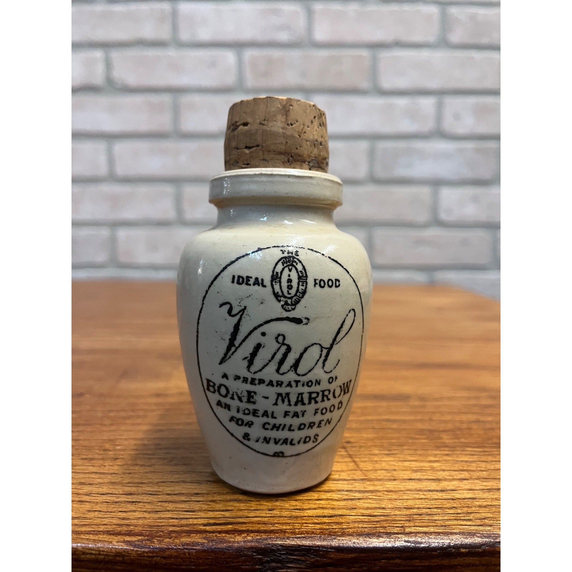 Vintage Virol Bone Marrow Stoneware Jar Advertising Ideal Food for Children