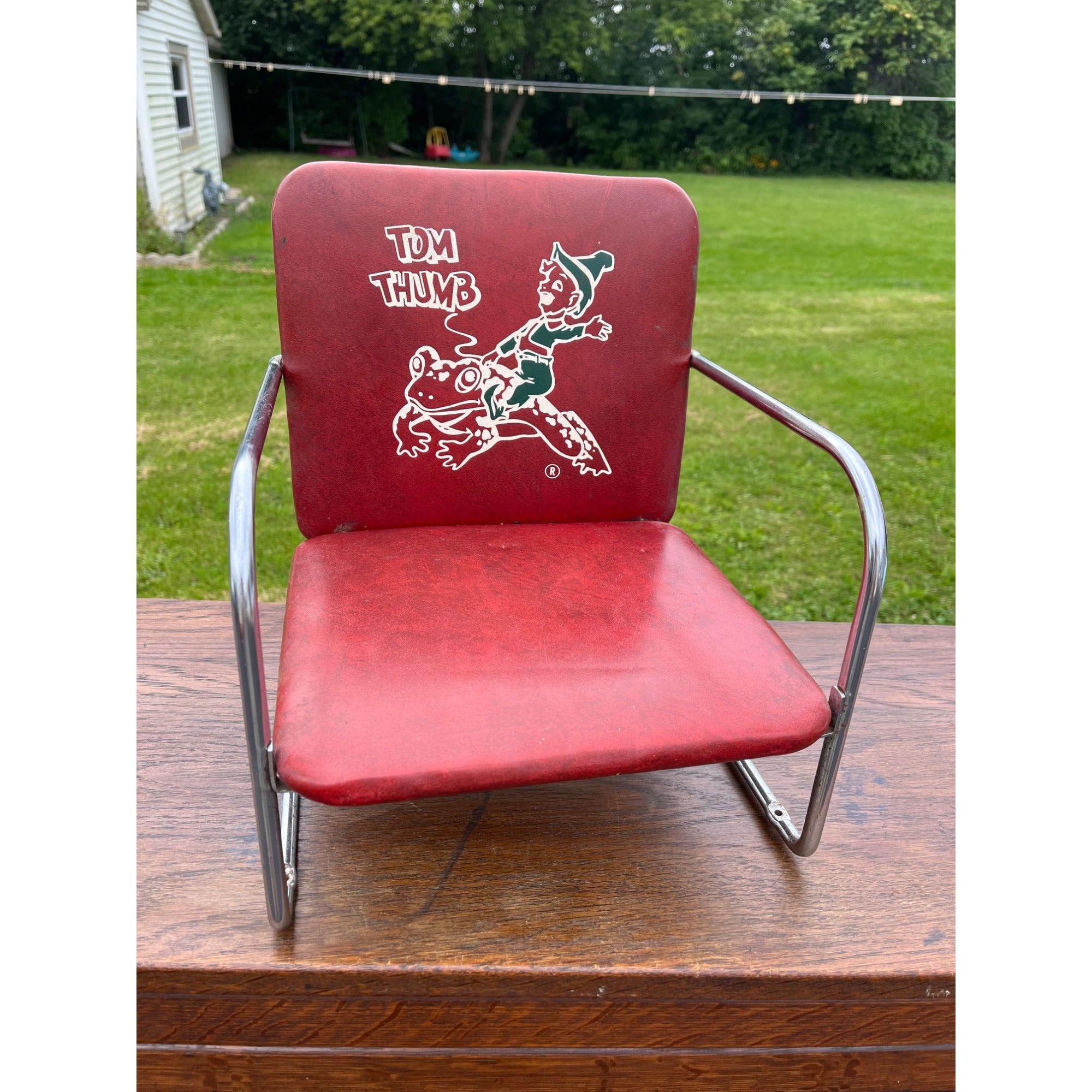 Vintage Tom Thumb Kids Advertising Vinyl Red Barber Booster Chair 1950s