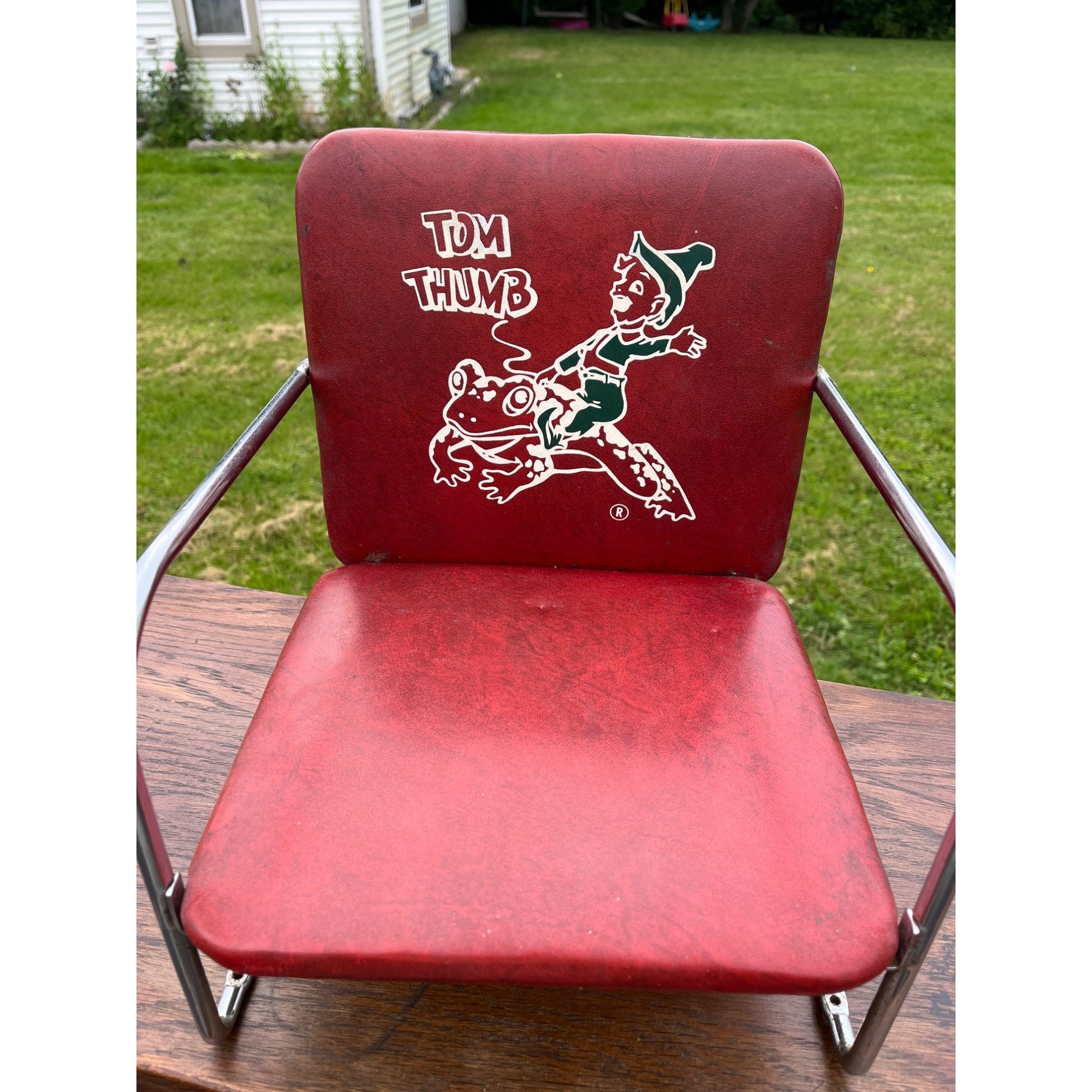 Vintage Tom Thumb Kids Advertising Vinyl Red Barber Booster Chair 1950s