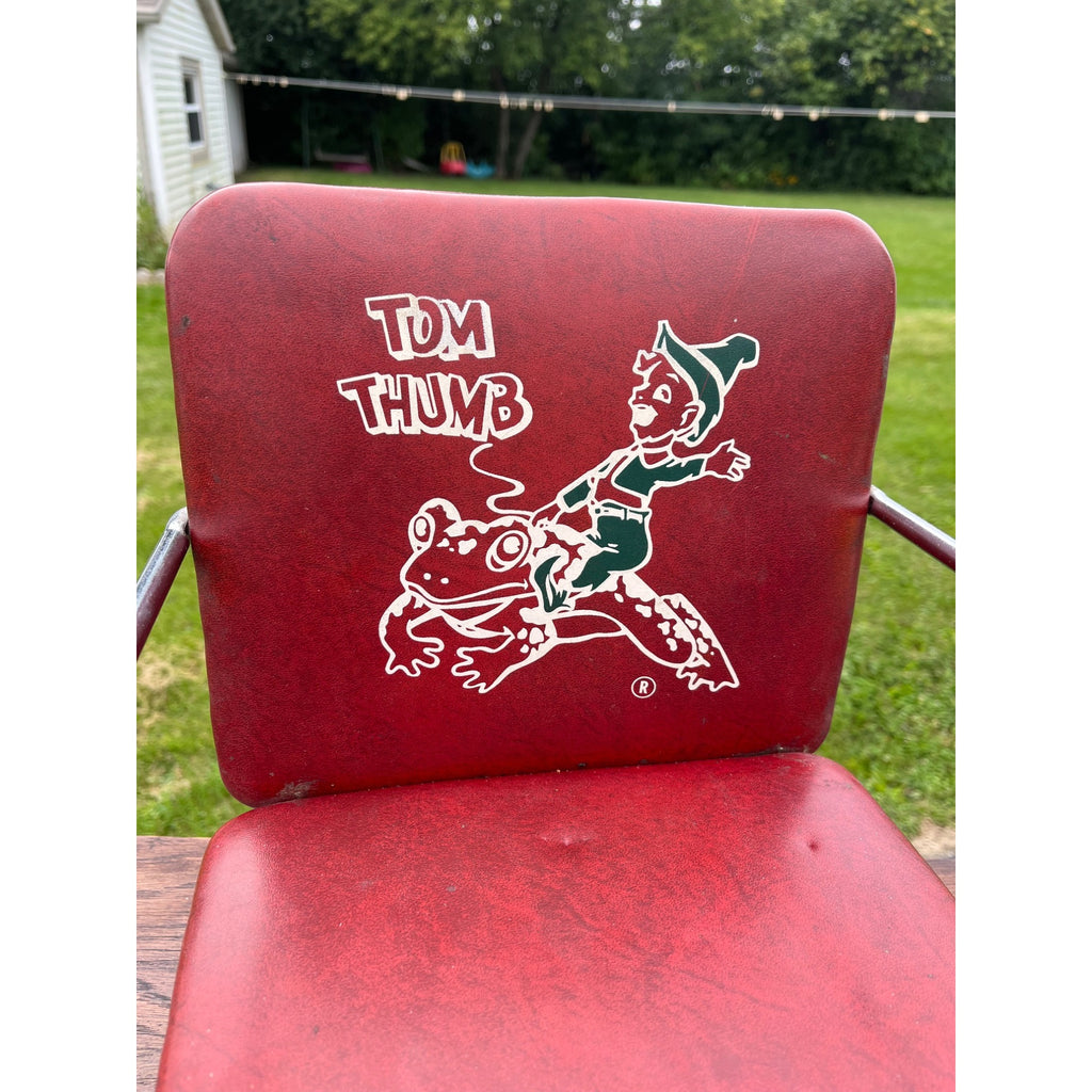 Vintage Tom Thumb Kids Advertising Vinyl Red Barber Booster Chair 1950s
