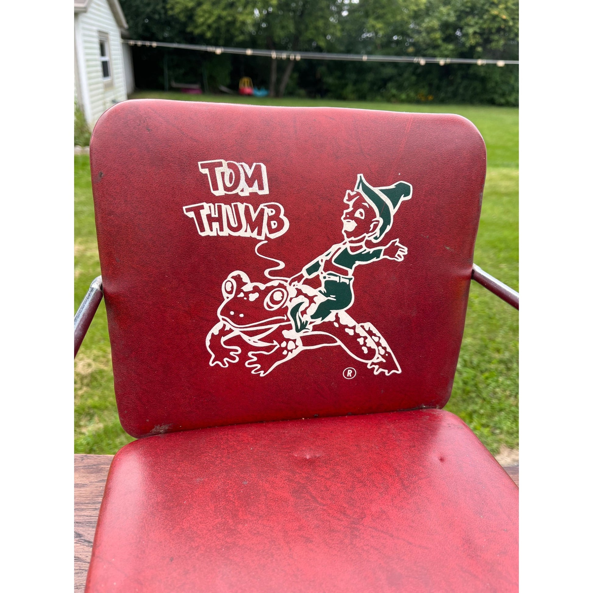 Vintage Tom Thumb Kids Advertising Vinyl Red Barber Booster Chair 1950s